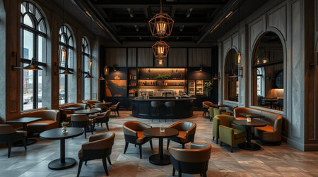 3D rendering of a luxury restaurant and bar in a classic styleの写真素材