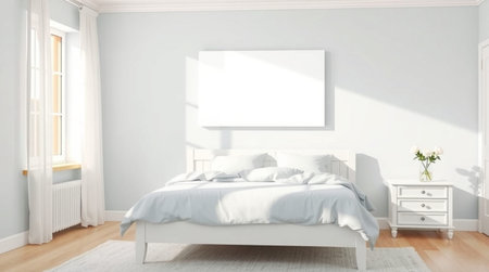 Modern bright interiors 3D rendering illustration with mock up poster frame