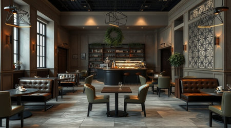 3d rendering of a luxury restaurant and coffee shop interior design.の写真素材