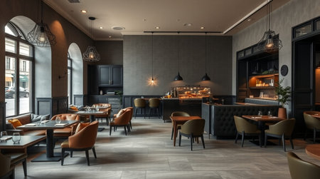 modern european restaurant interior design. 3d rendering mock upの写真素材