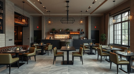 modern restaurant interior design. 3d rendering mock up of interior design