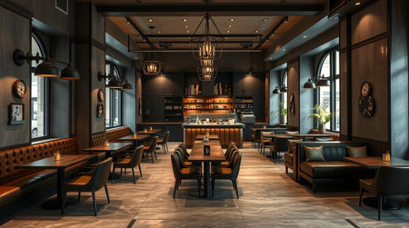 beautiful european restaurant in downtown 3d illustrationの写真素材