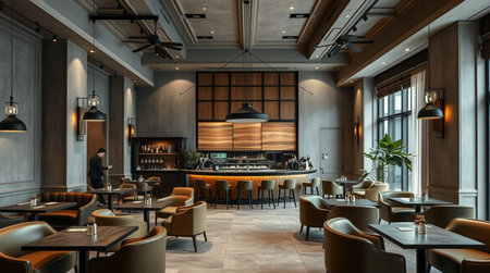 3d rendering of a modern restaurant interior design with bar counter.の写真素材