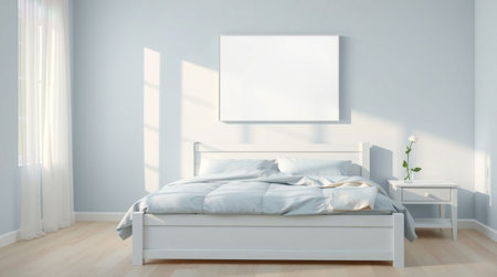 Modern bright interiors 3D rendering illustration with mockup poster frameの写真素材