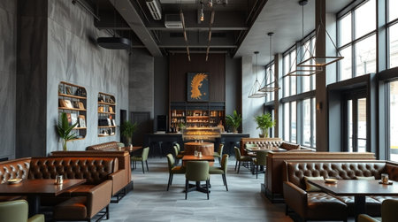 3D rendering of the interior of a restaurant in a loft style