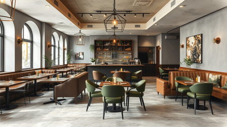 modern european restaurant interior design. 3d rendering mock up