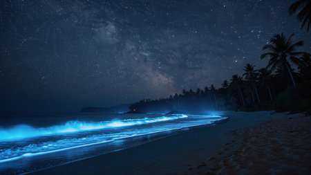 Beautiful view of the Milky Way over the beach at night.