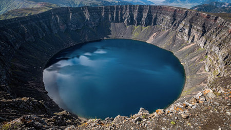 Panoramic view of a crater lake