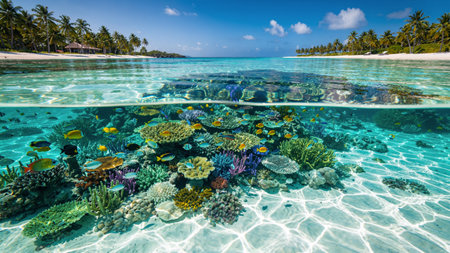 Coral reef and tropical fish atoll in the Indian Ocean Maldives