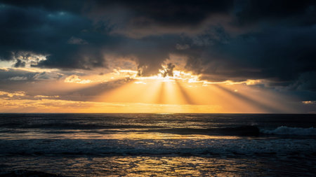 Dramatic sunset over the Atlantic Ocean in Tenerife Canary Islands Spain