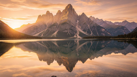 Sunset at the lake in Banff National Park, Alberta, Canada