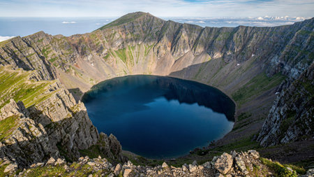 Panoramic view of the mountain lake in the Carpathian mountains