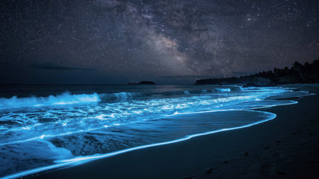 Milky Way over the sea with starry sky. Long exposure