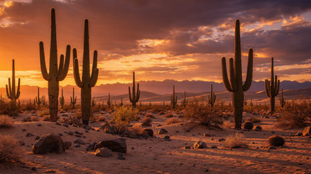Sunset at Saguaro National Park, Tucson, Arizona, USA