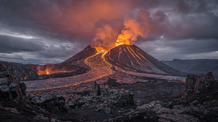 Volcanic eruption at sunrise