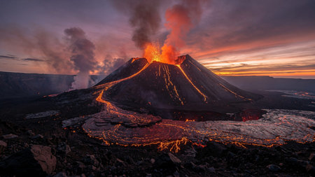 Volcanic eruption in Bromo Tengger Semeru National Park, East Java, Indonesia