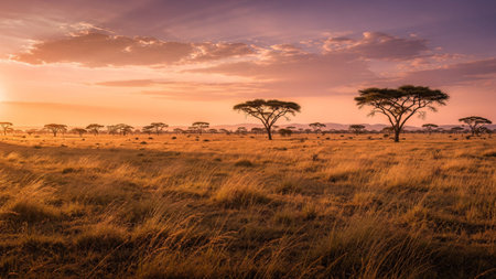 Sunset over Maasai Mara National Park in Kenya, Africa