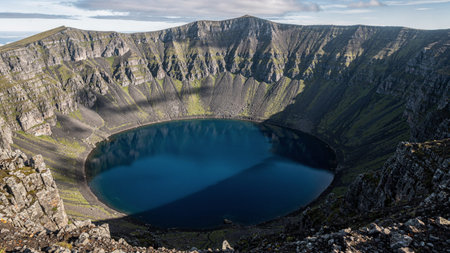 Panoramic view of Crater Lake in Iceland