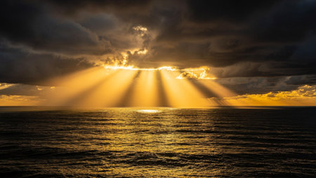 Dramatic sunset over the Atlantic Ocean in Tenerife Canary Islands Spain