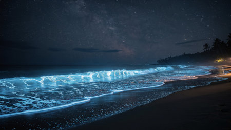 Night view of the beach with starry sky. Long exposure.