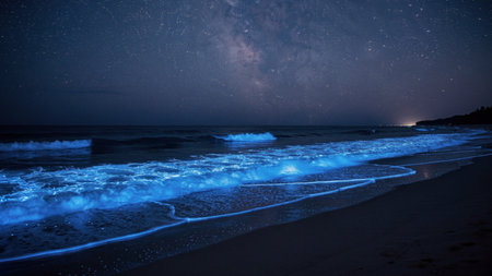 Milky way over the sea at night. Long exposure photograph.
