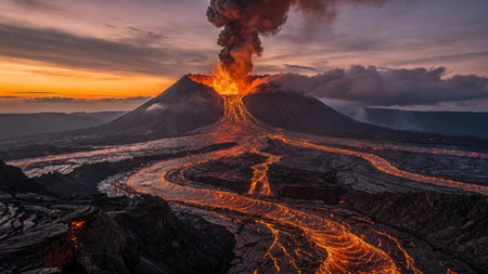 Volcanic eruption in Bromo Tengger Semeru National Park, Java, Indonesia
