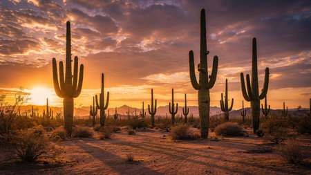 Sunset at Saguaro National Park, Arizona, USA.