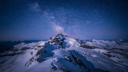 Milky Way over Matterhorn peak in Zermatt, Switzerland