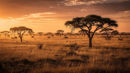 Sunset in Serengeti National Park, Tanzania, Africa