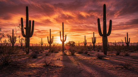 Sunset in Saguaro National Park, Arizona, USA.