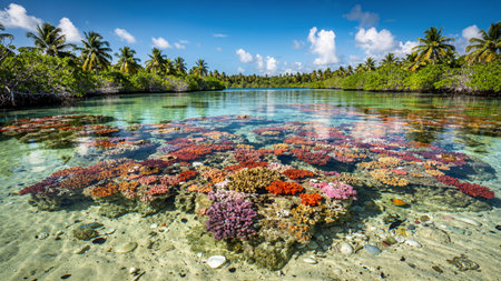Colorful coral reef in the lagoon on the seychelles