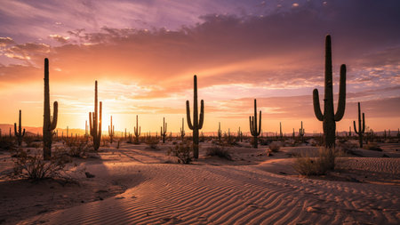 Sunset in Saguaro National Park, Arizona, USA.