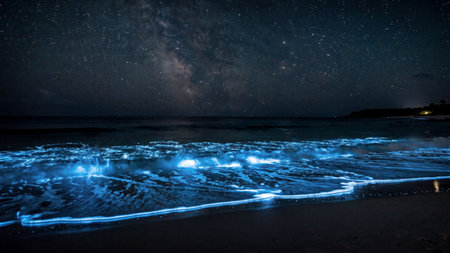 Milky way over the sea at night. Long exposure photograph.