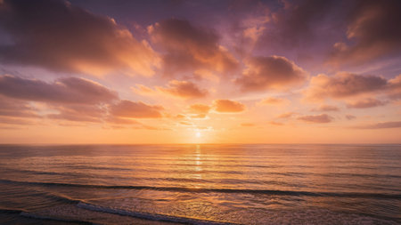 Beautiful sunset over the sea. Beautiful sky with clouds over the sea.