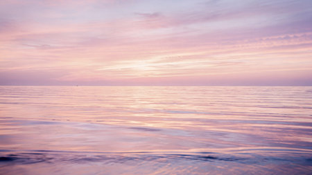 Beautiful seascape with pink sunset over the sea. Nature background
