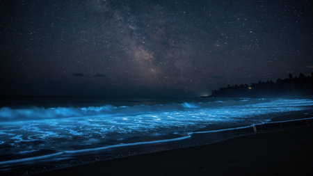 Milky Way over the beach at night. Long exposure photograph.