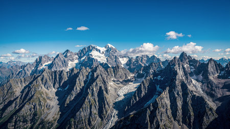 Beautiful alpine panoramic view of the Mont Blanc massif