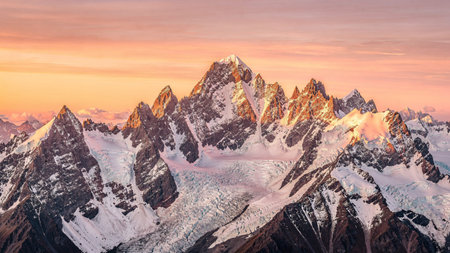 Mountain landscape at sunset. Panorama