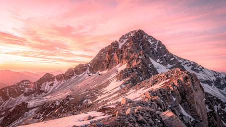 Sunset in the Alps. Sunrise in the mountains. Beautiful landscape.