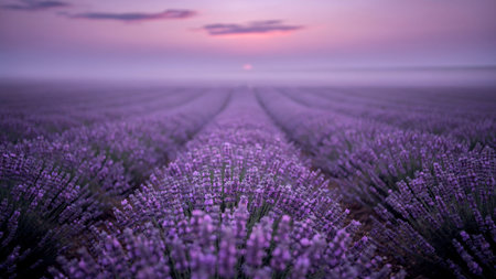 Lavender field at sunset in Provence, France.