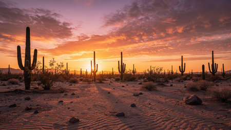 Sunset in Saguaro National Park, Arizona, USA.