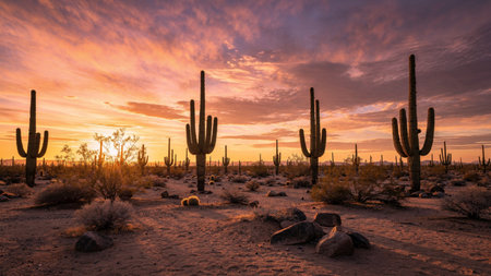 Sunset at Saguaro National Park, Arizona, USA.