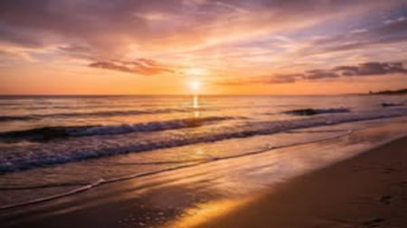Beautiful sunset on the beach. Blurred background. Copy space.
