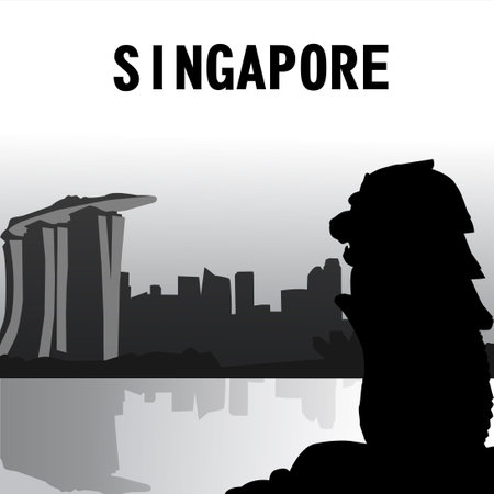 SINGAPORE city skyline silhouette with reflection in water vector illustrationのイラスト素材