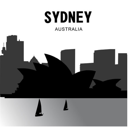 Sydney Australia skyline silhouette on black and white background, vector illustrationのイラスト素材