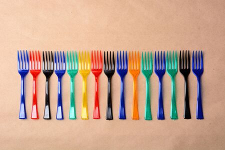 color plastic forksの写真素材