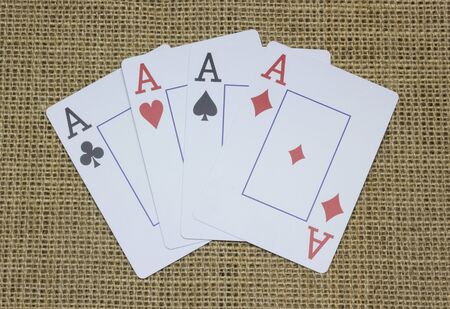 playing cards on the background, burlap