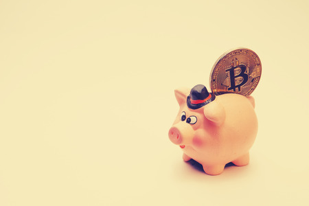 Piggy bank on a toned background, money saving concept and space for text