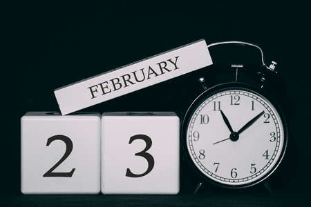 Important date and event on a black and white calendar. Cube date and month, day 23 February. Winter season.の写真素材