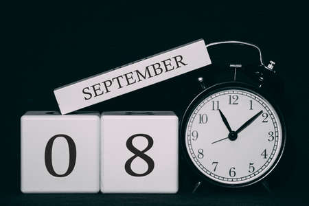Important date and event on a black and white calendar. Cube date and month, day 8 September. Autumn season.の写真素材
